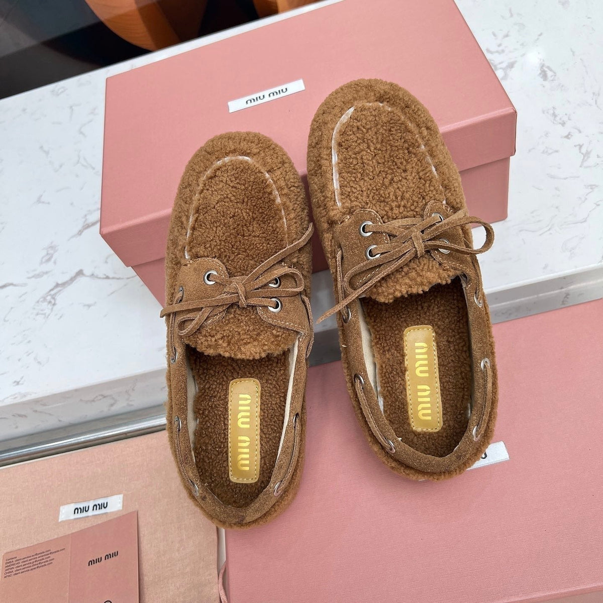 Miumiu 26s Boat Loafers Brown Shearling