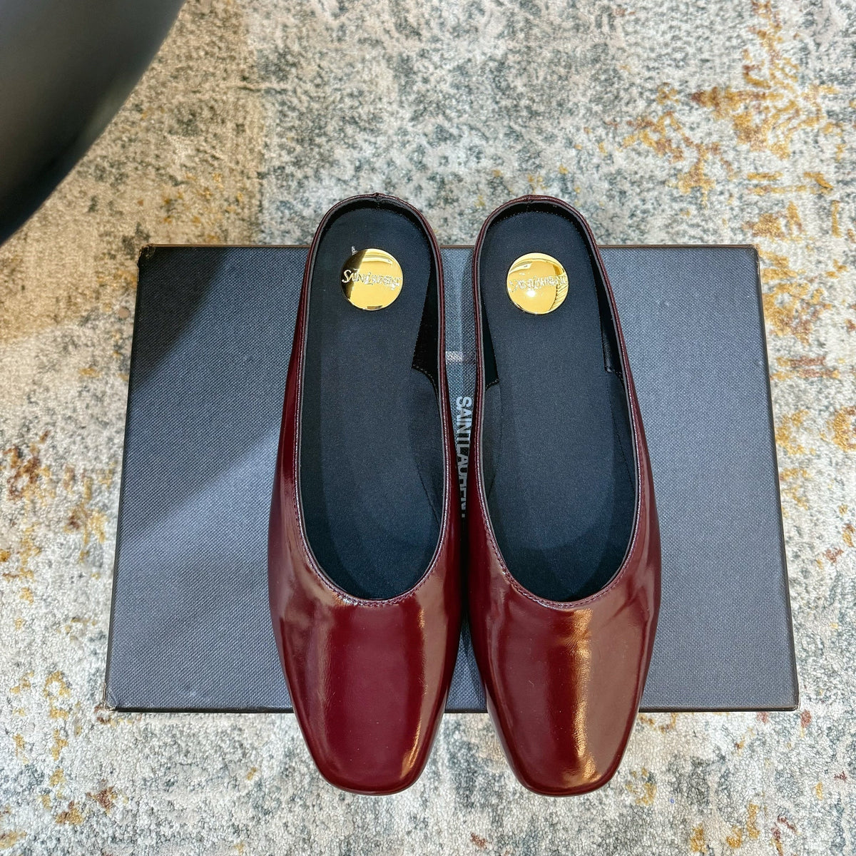 YSL 26s Flat Mules Dark Red Calfskin