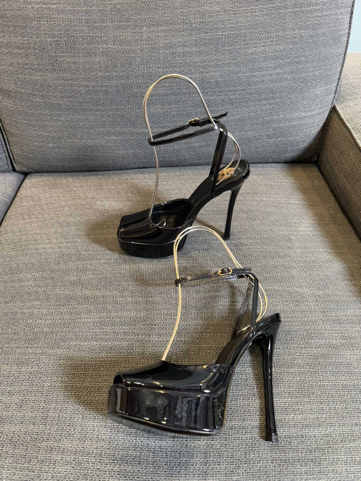YSL 26S Platform Sandals 150 Mm Black Patent Calfskin