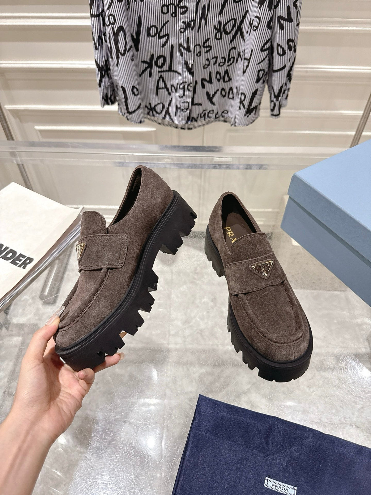 Prada 26S Platform Loafers 45mm Dark Brown Suede