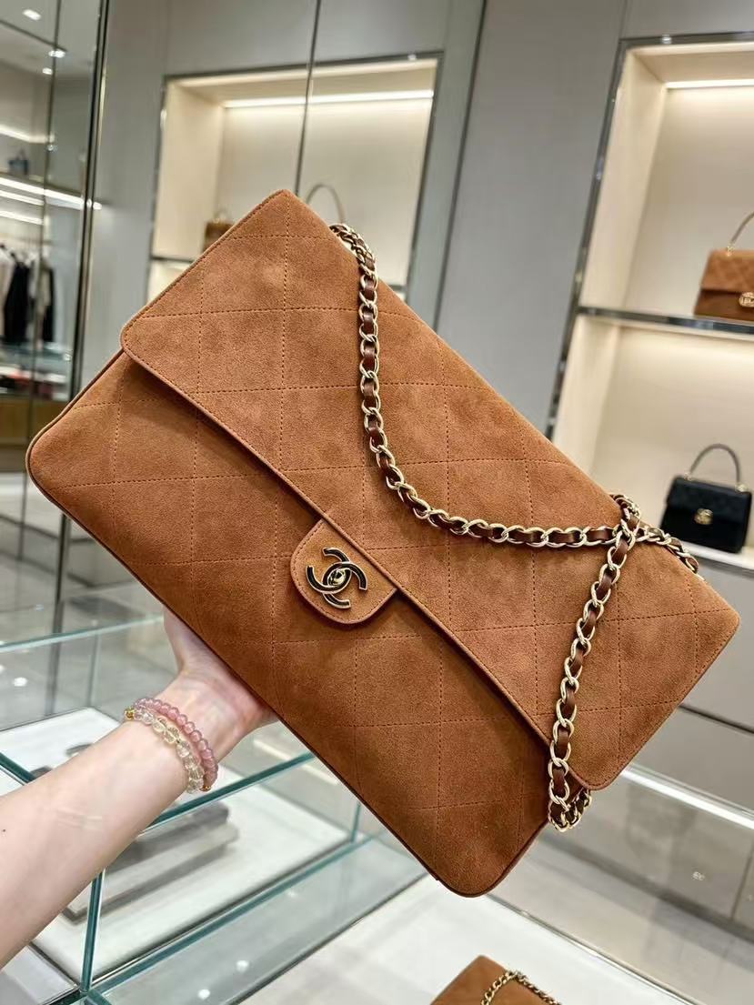 CC Souplissimo Maxi Flap 38.5cm Handbag Camel Suede Calfskin