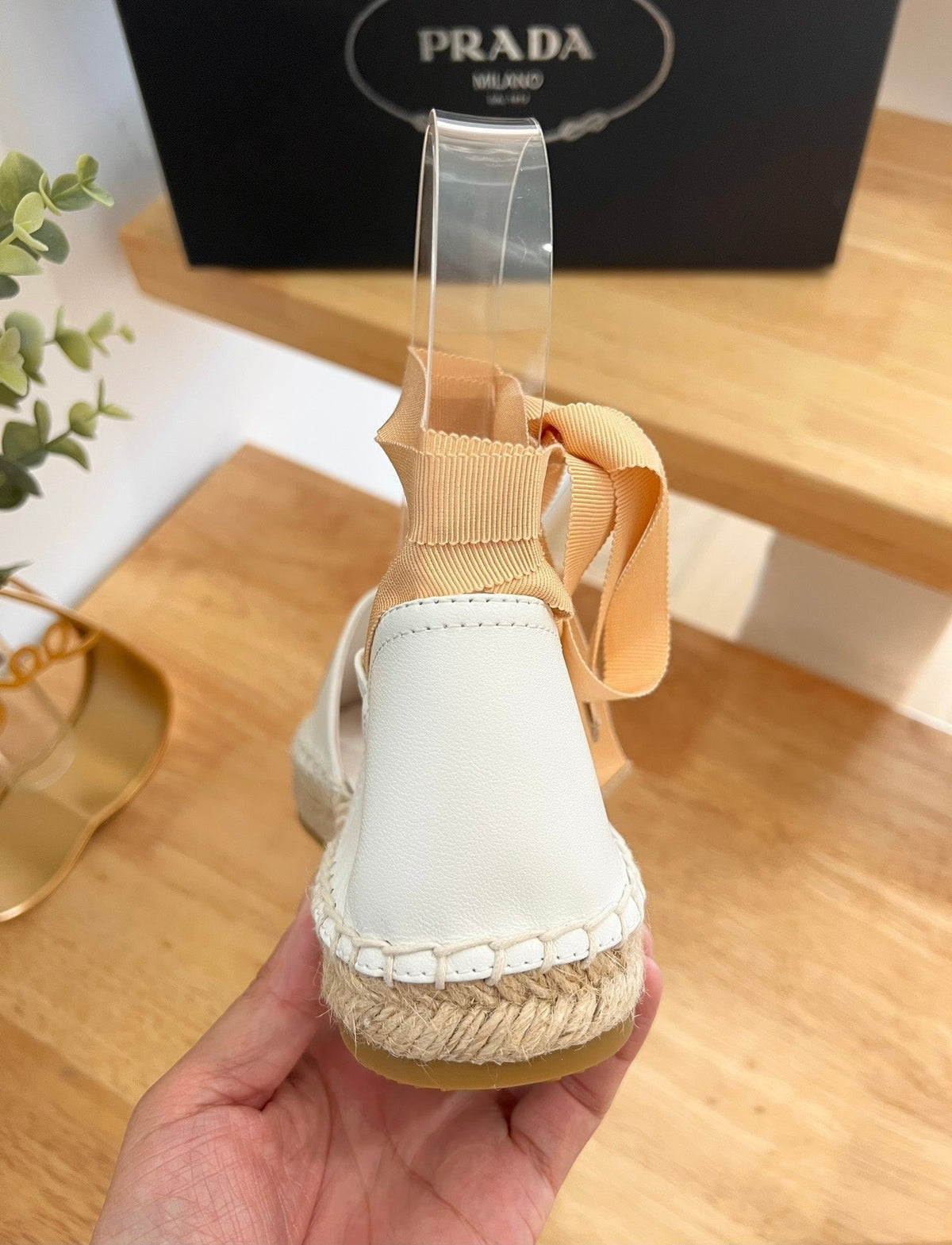 Prada 26s Lace Up Espadrille Flats Cream White Calfskin