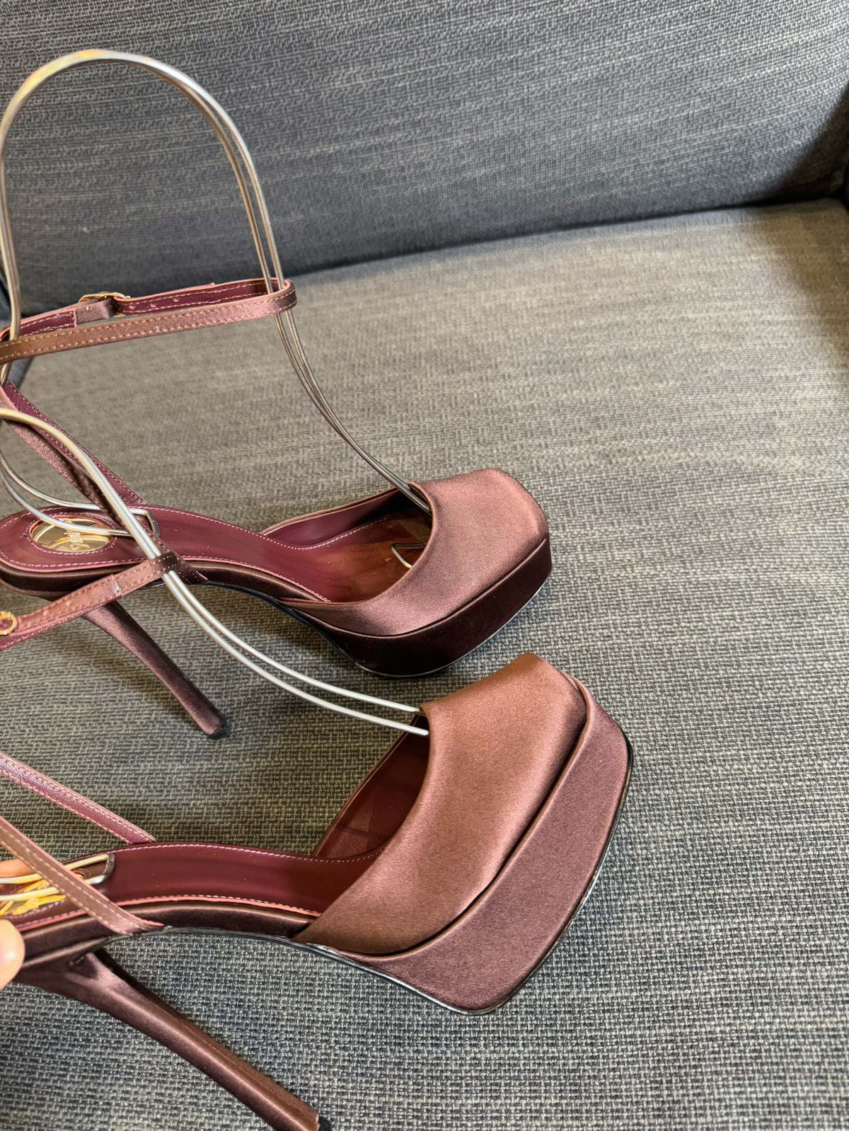 YSL 26S Platform Sandals 150 Mm Brown Satin