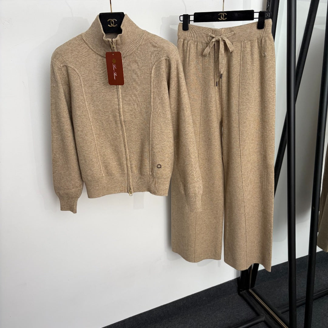 Loro Piana 26S Knit Zip-Up Jacket & Wide-Leg Pants Set 859