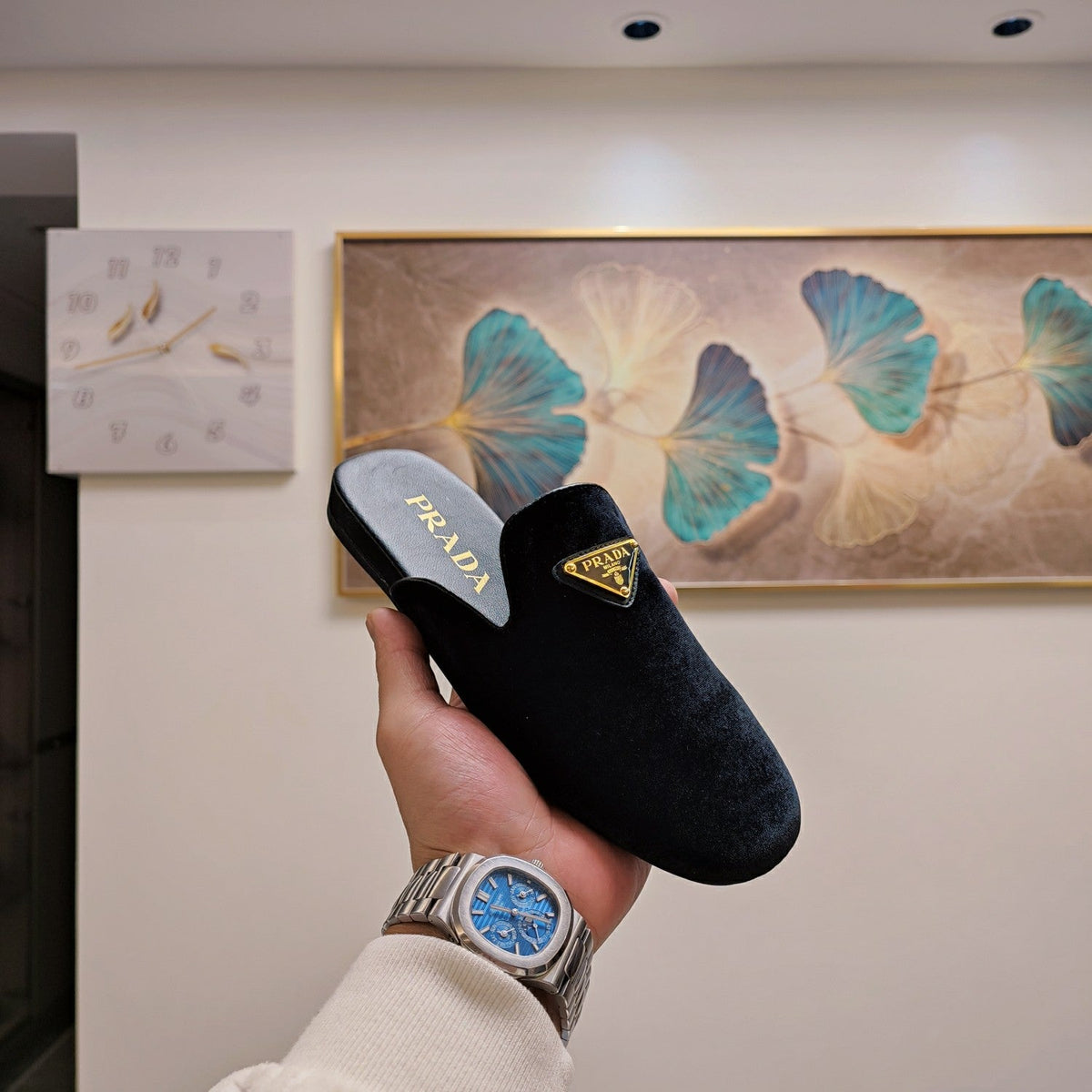 Prada 26s Square Toe Slippers Black Velvet