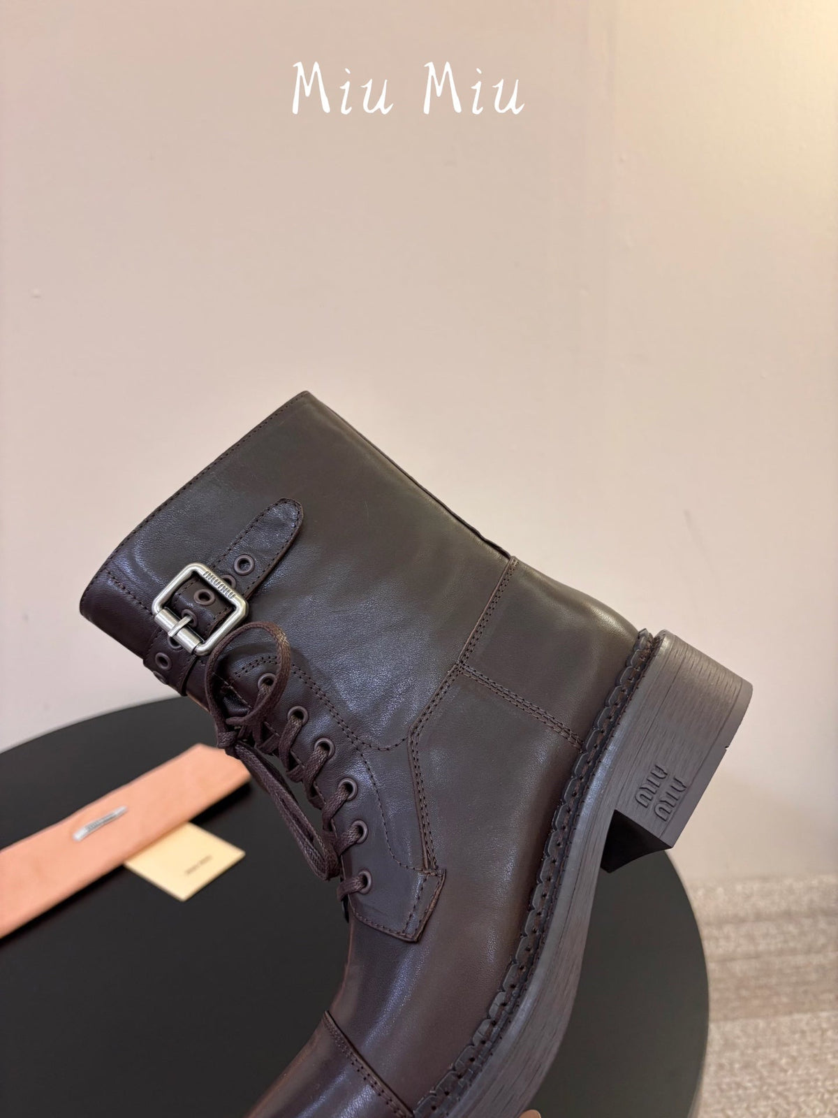 Miumiu 26s Lace-up Ankle Boots Brown Calfskin