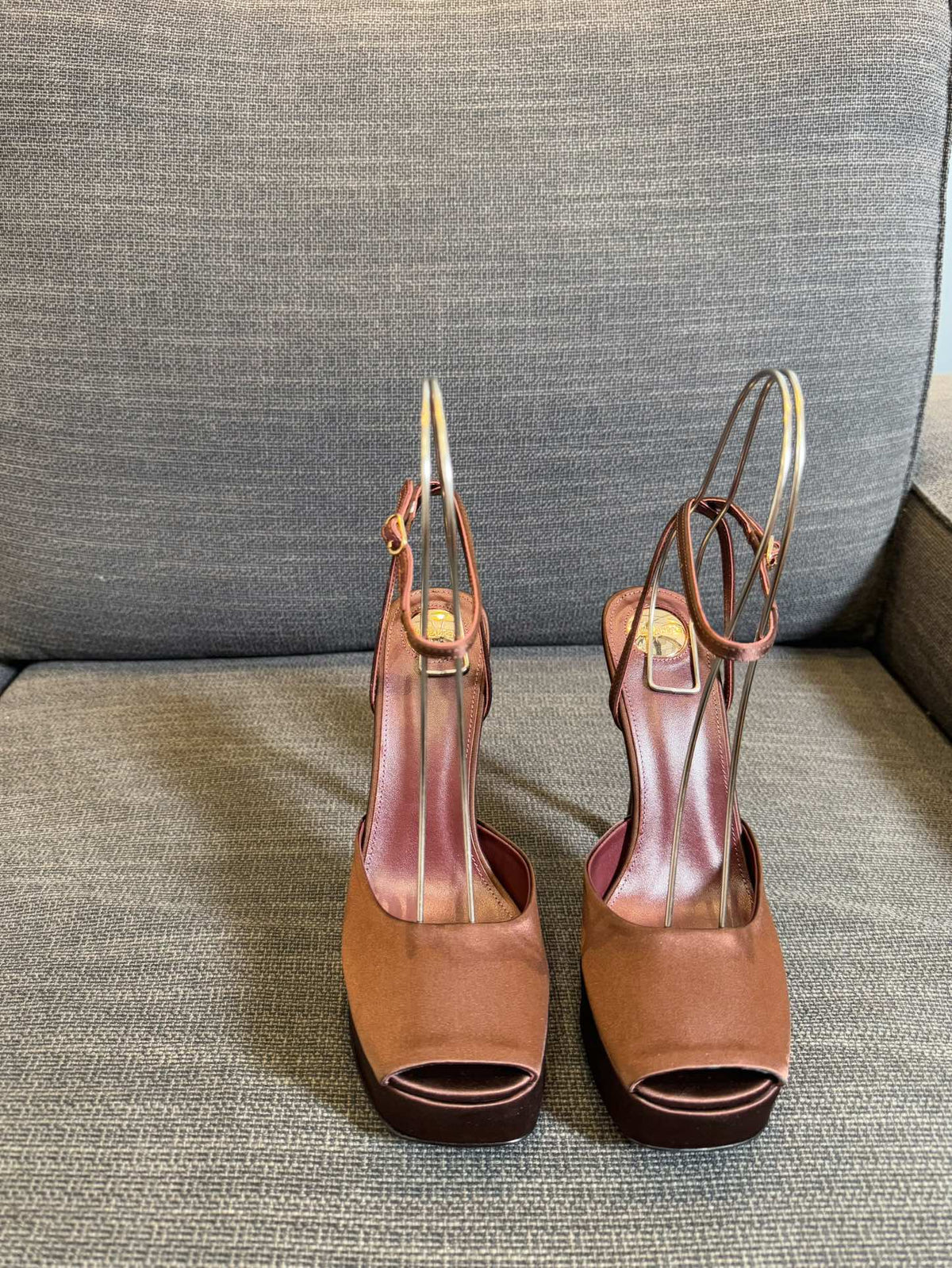 YSL 26S Platform Sandals 150 Mm Brown Satin