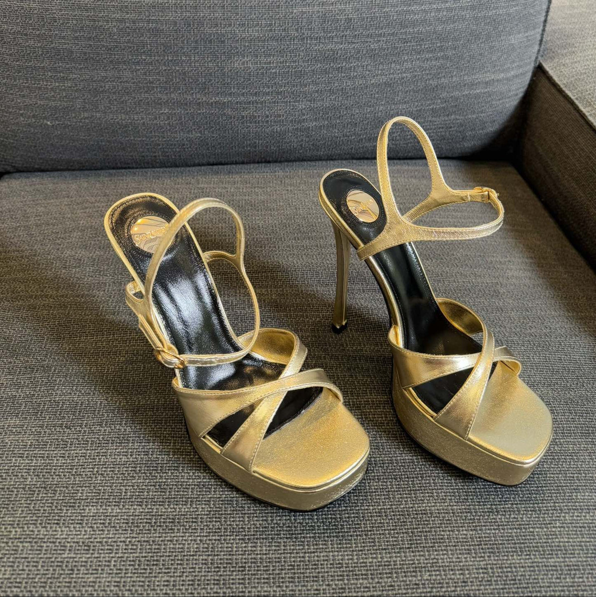 YSL 26S Cross-Strap Sandals 150 Mm Gold Calfskin