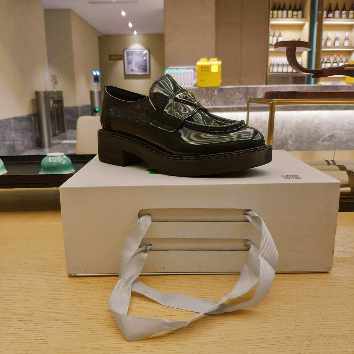 Prada 26S Penny Loafers 55mm Green Patent Calfskin