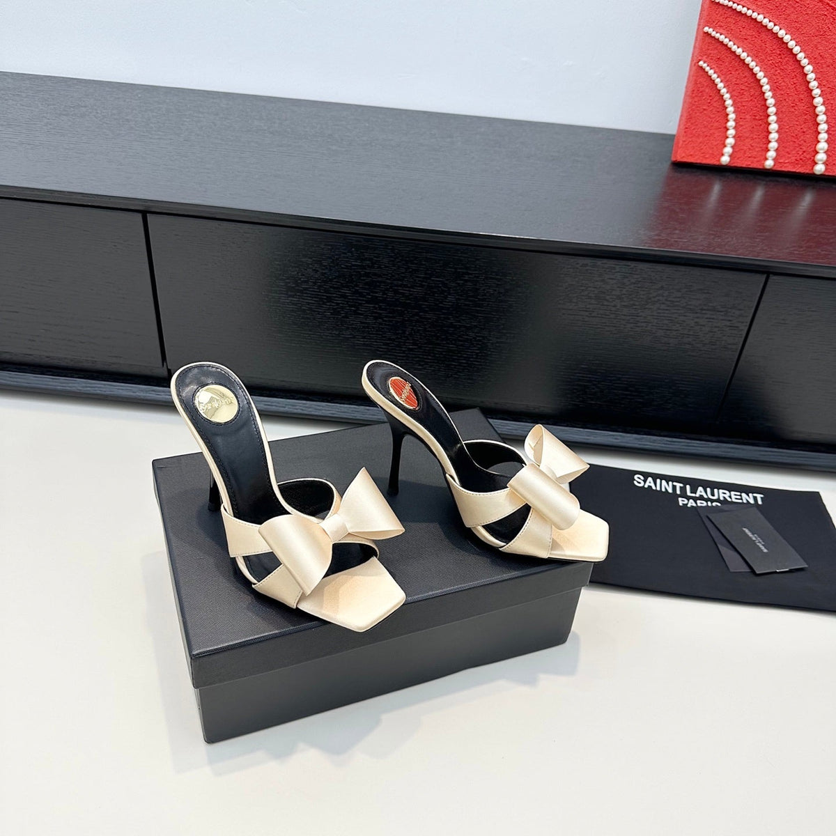 YSL 26S Heeled Sandals 105 Mm In Beige Satin