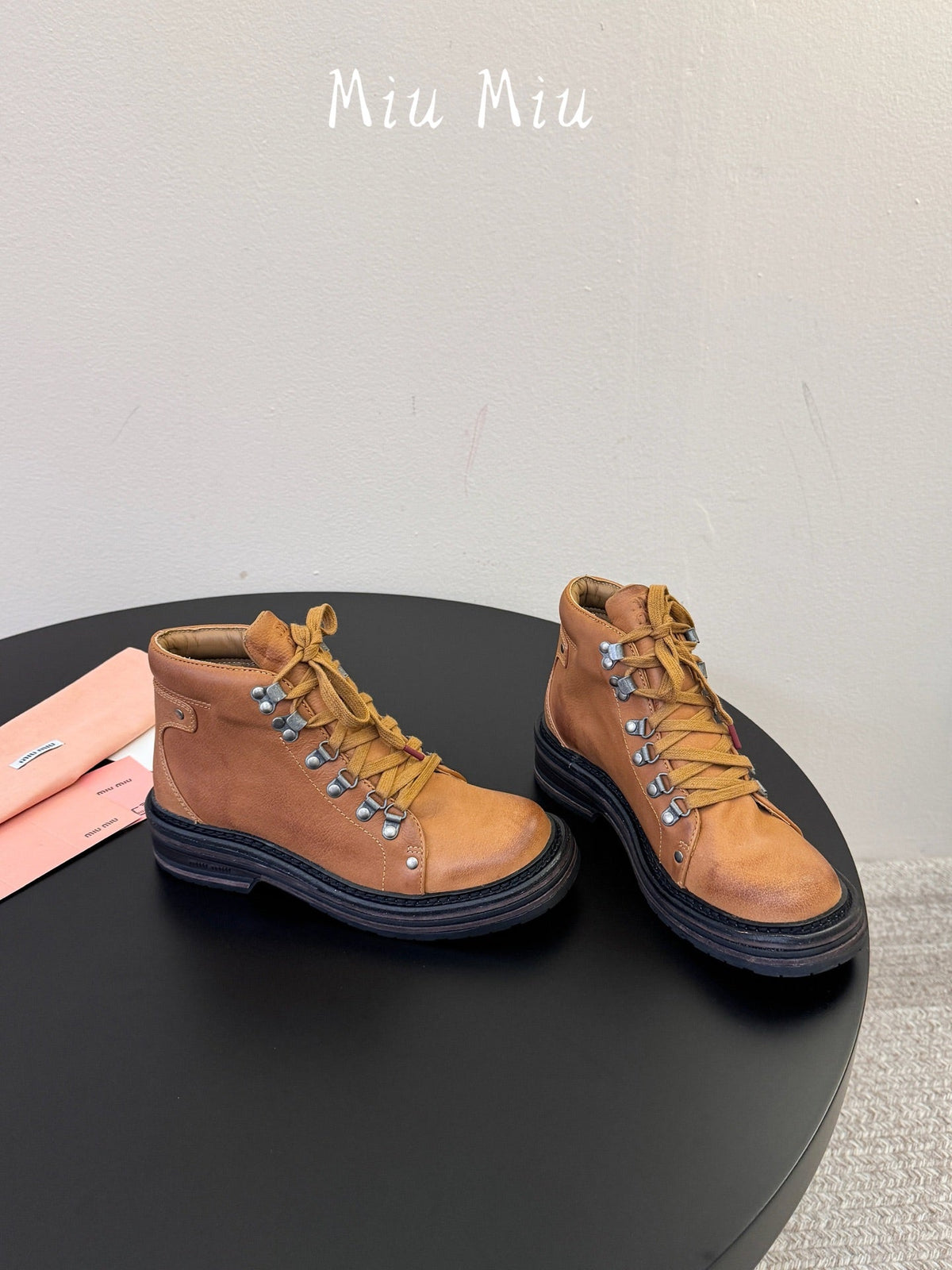 Miumiu 26s Ankle Mountain Boots Camel Brown Calfskin