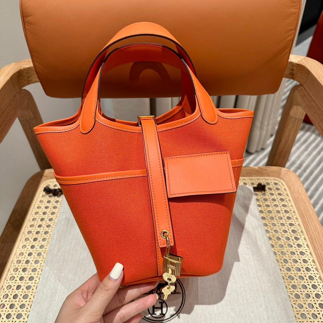 High-end Hermes 2026 Picotin Lock 18 Pocket Bag Canvas/Swift Calfskin 1