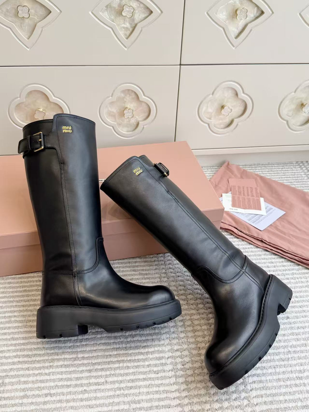 Miu Miu 26s Knee-high Riding Boots Black Calfskin