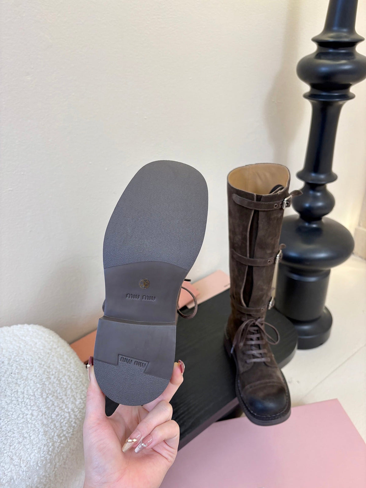 Miumiu 25s Army Boots Dark Brown Suede