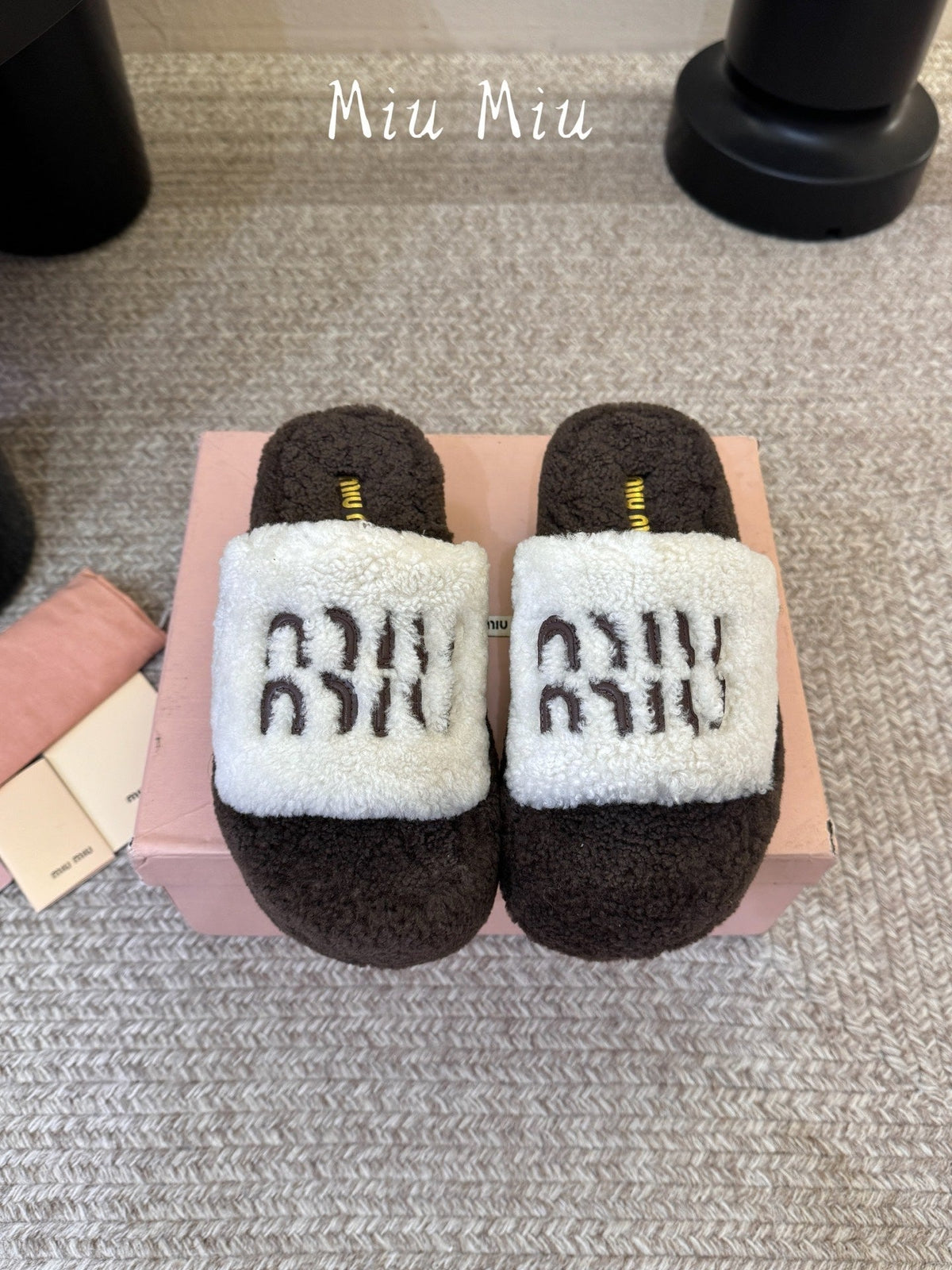 Miumiu 26s Platform Slides Dark Brown And White Shearling