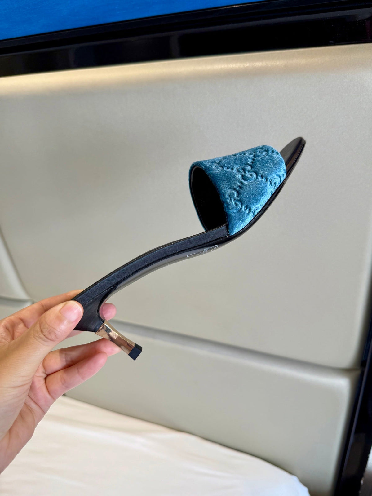 Gucci 26s Slide Sandals 5.5cm Dusty Blue Velvet