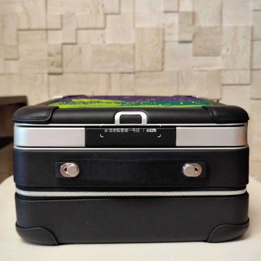 HM R.M.S Cabin Suitcase Printed Odyssey Black Canvas & Taurillon Regate Leather