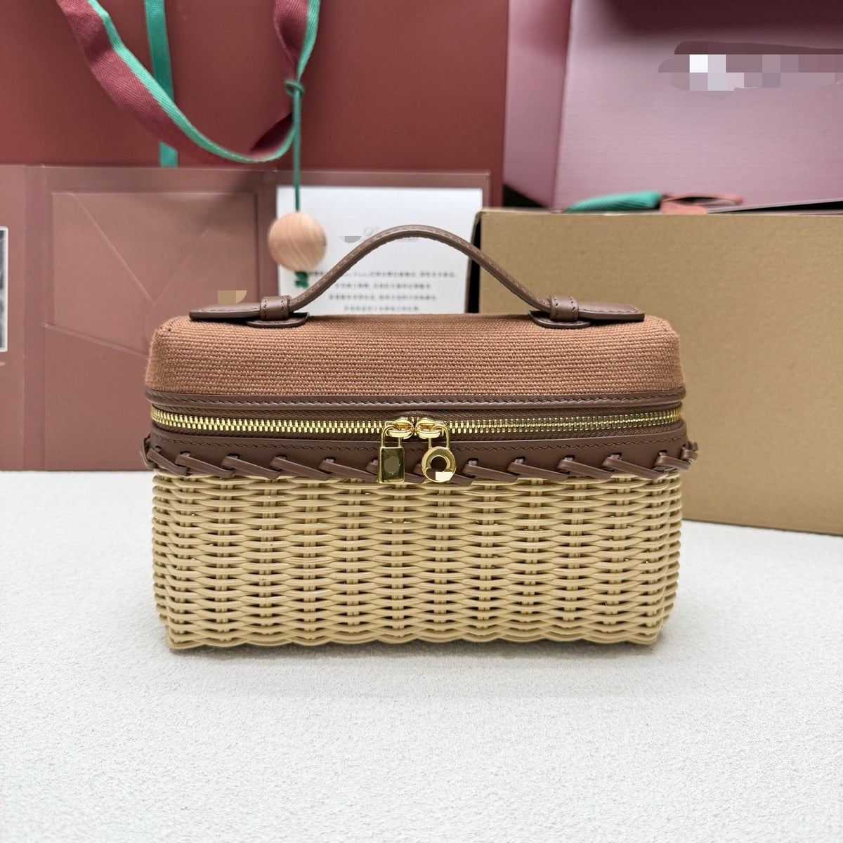 Loro Piana 2026 Extra Pocket L19 Bag Beige Pink Rattan Leather