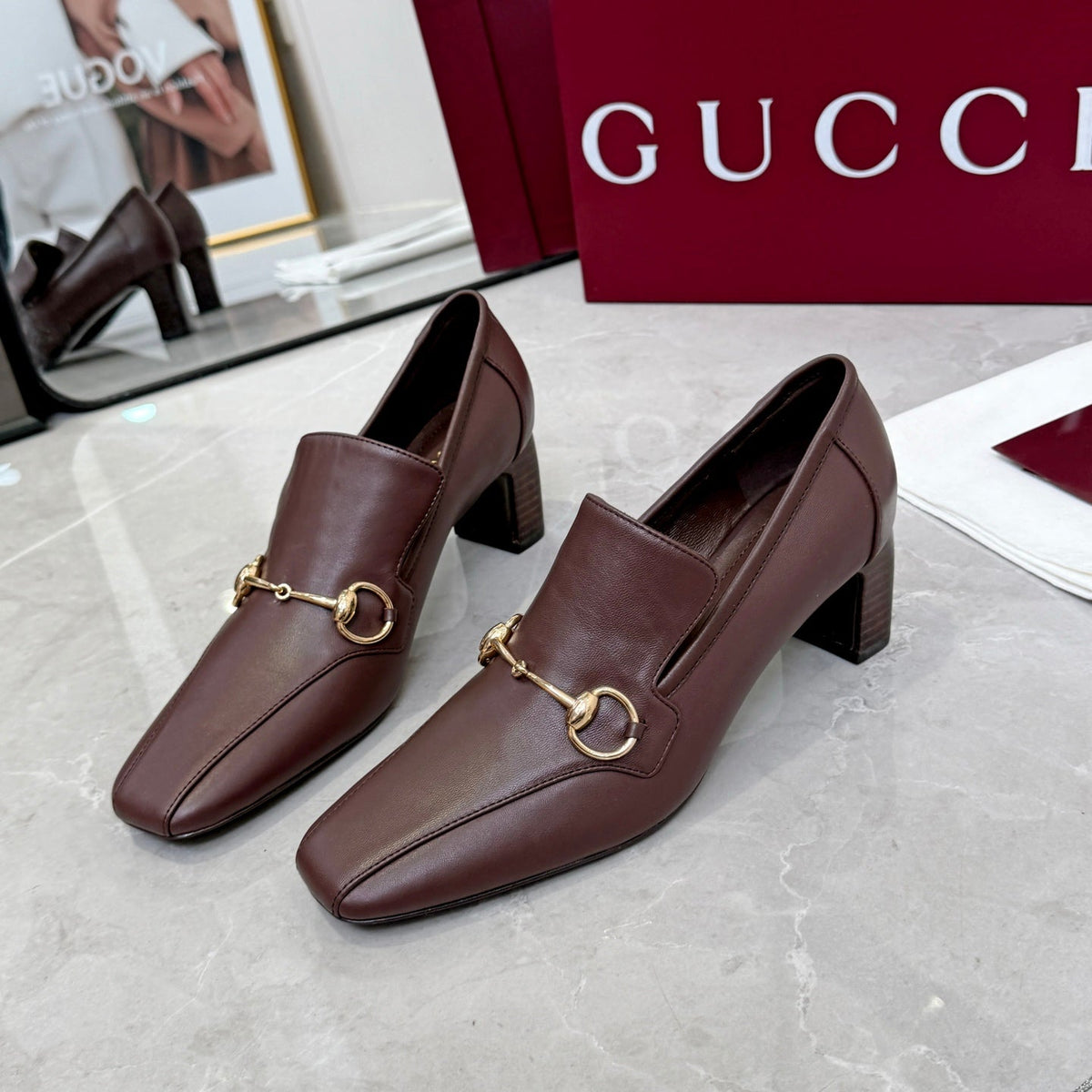 GG 26S Horsebit Loafers 6cm Block Heel Leather 157232