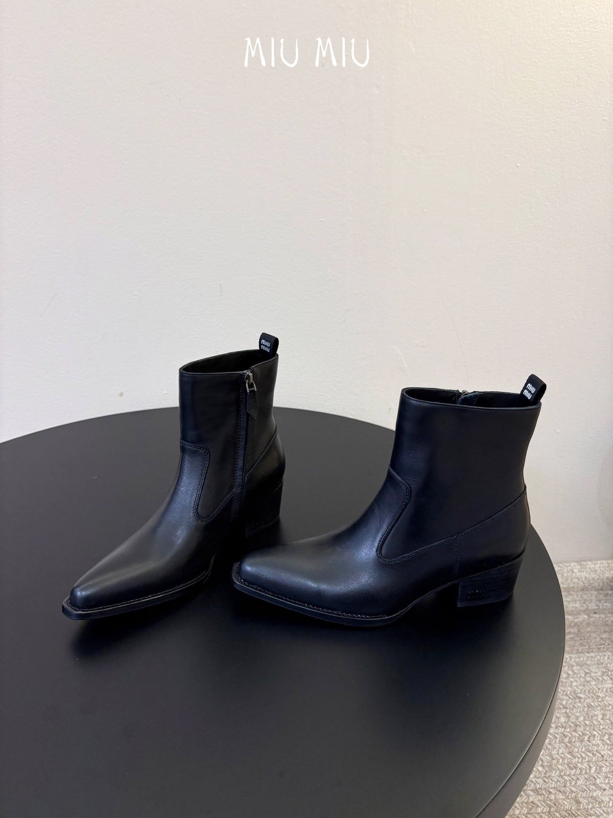 Miumiu 26s Western Ankle Boots Black Calfskin