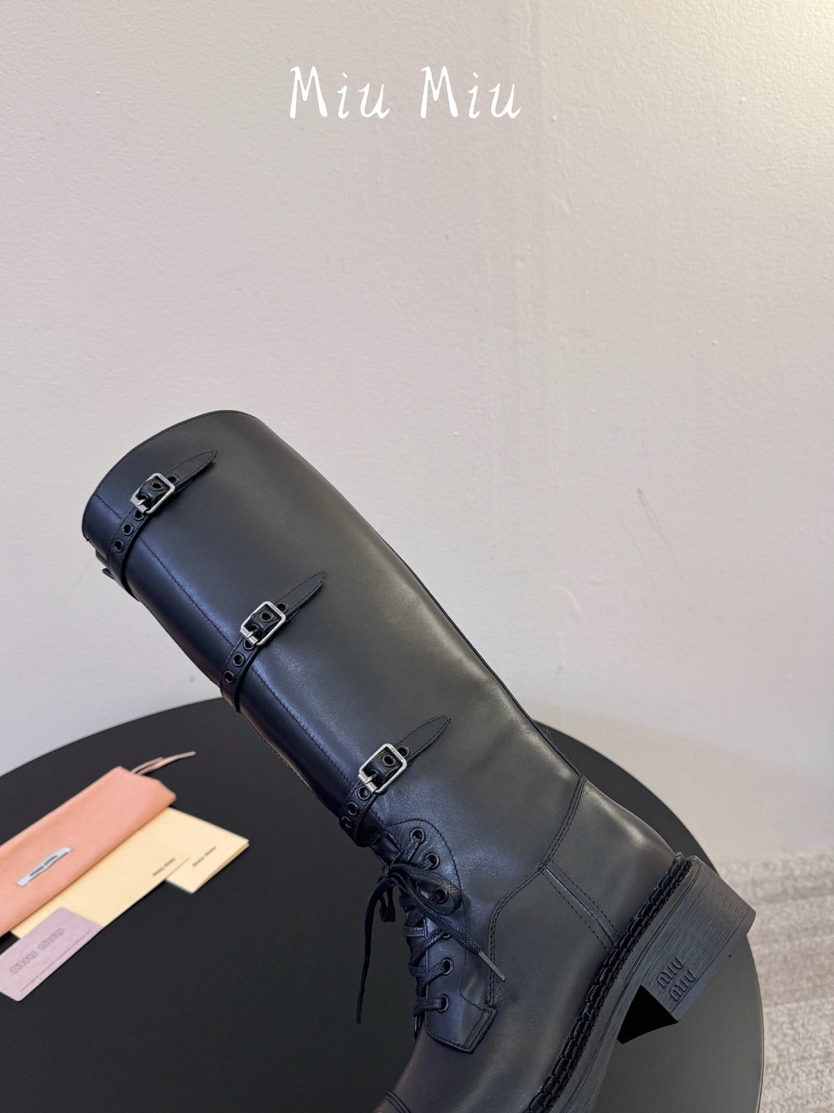 Miumiu 26s Lace-up Knee-high Boots Black Calfskin