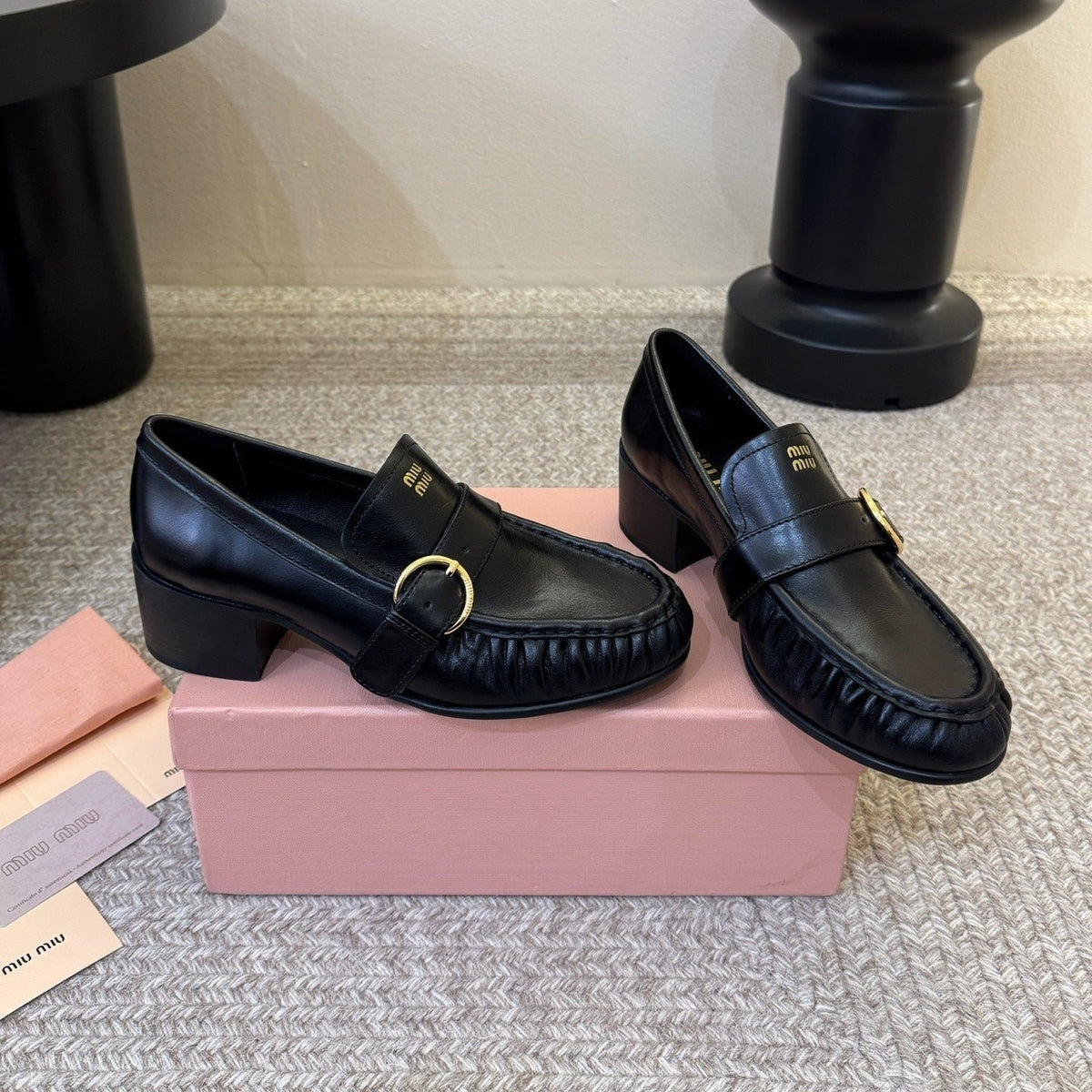 Miumiu 26s Heel Loafers 5cm Black Calfskin