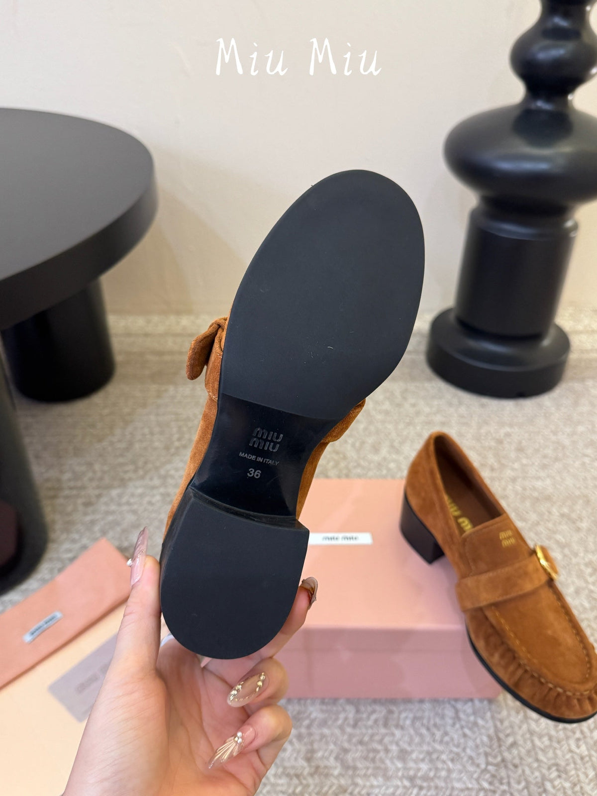 Miumiu 26s Heel Loafers 5cm Brown Suede