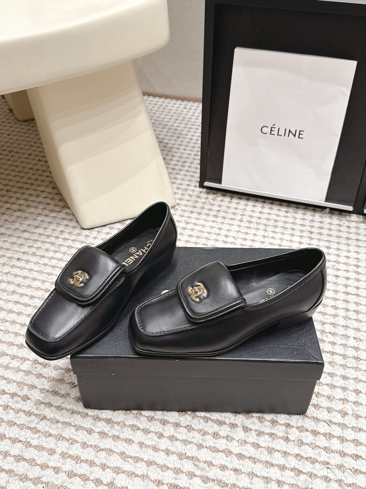 CC 26S Loafers in Black Calfskin with Gold-Tone CC Logo