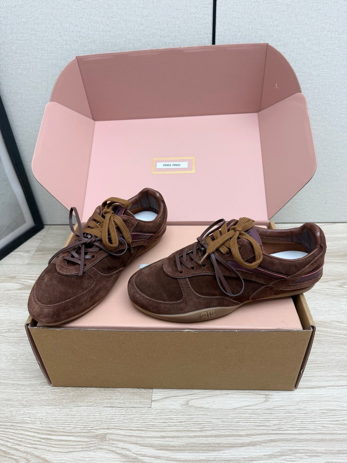 Miumiu 26s Sneakers Dark Brown Suede Style 11