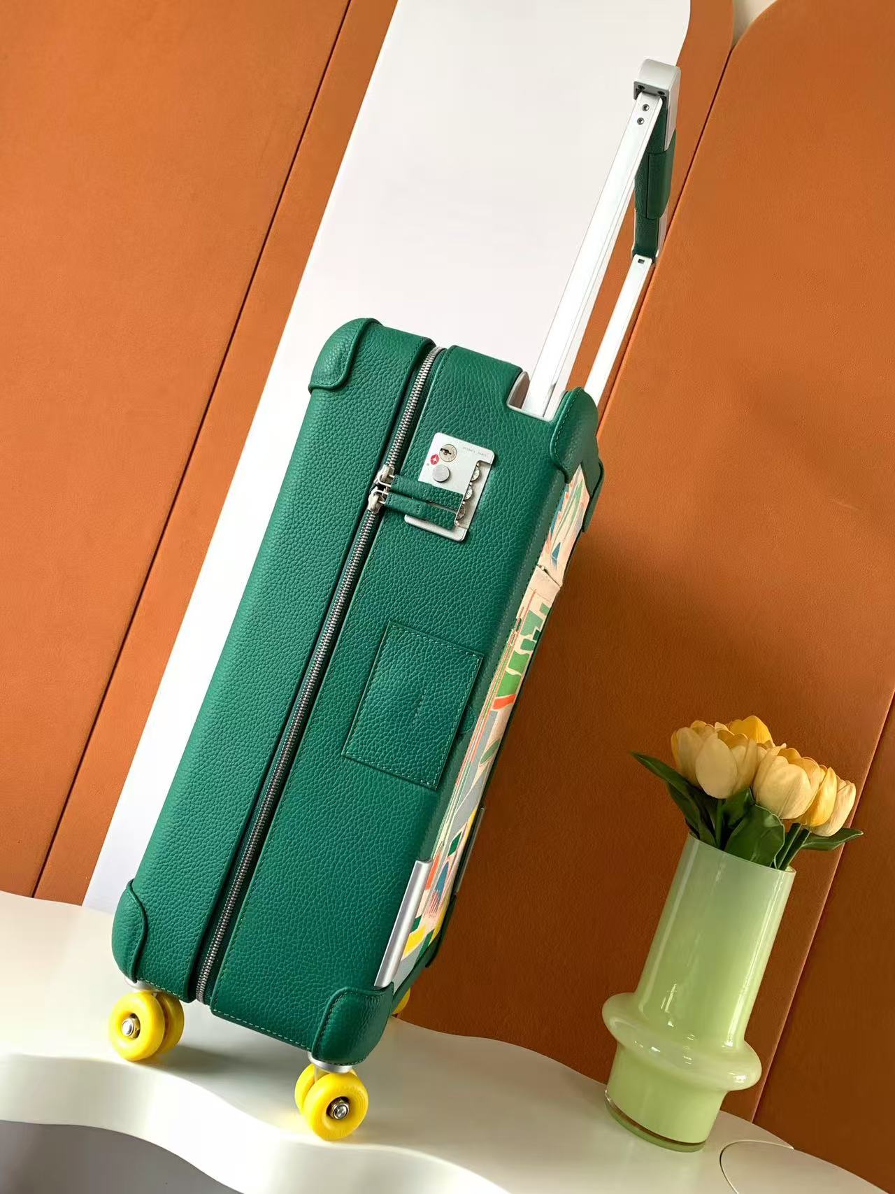 HM R.M.S Cabin Suitcase Printed Surfer Green Canvas & Taurillon Regate Leather