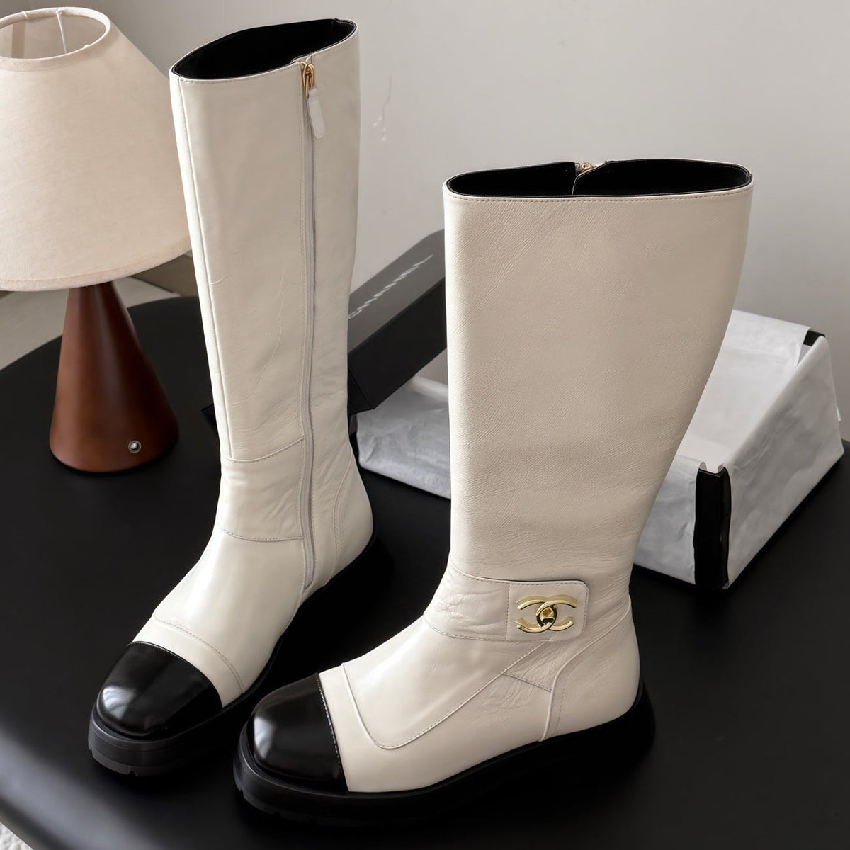 Chanel 2026 CC Logo Knee-High Boots Suede Leather 127869