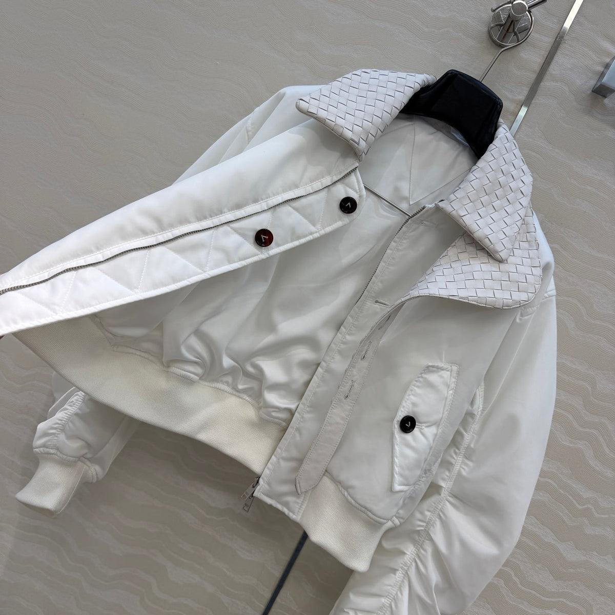 BV 26S Intrecciato Collar Padded Bomber Jacket Polyester 435629