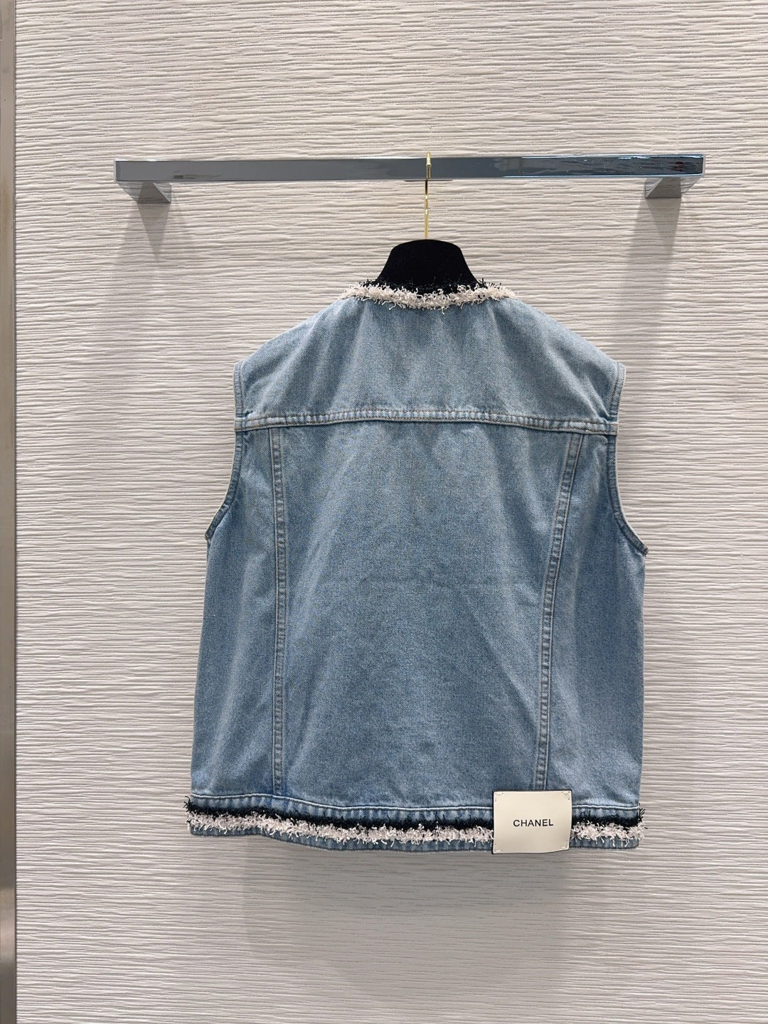 CC 26S Denim Vest Frayed Contrast Trim Gold Buttons Cotton 436527