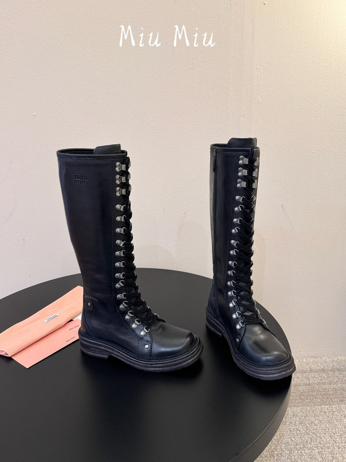 Miumiu 26s High Hiking Boots Black Calfskin