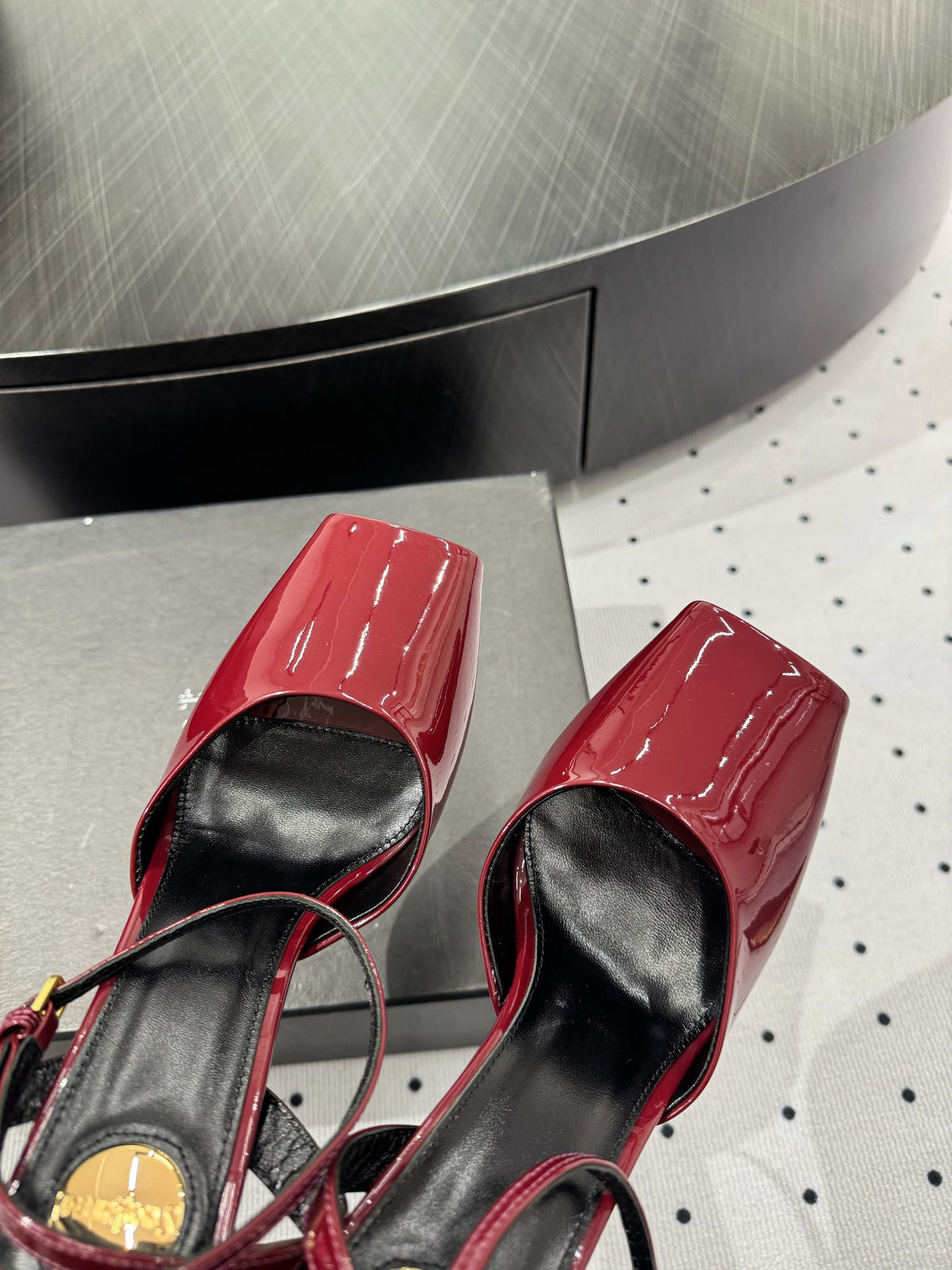 YSL 26S Square-Toe High Heels 105 Mm Dark Red Patent Calfskin