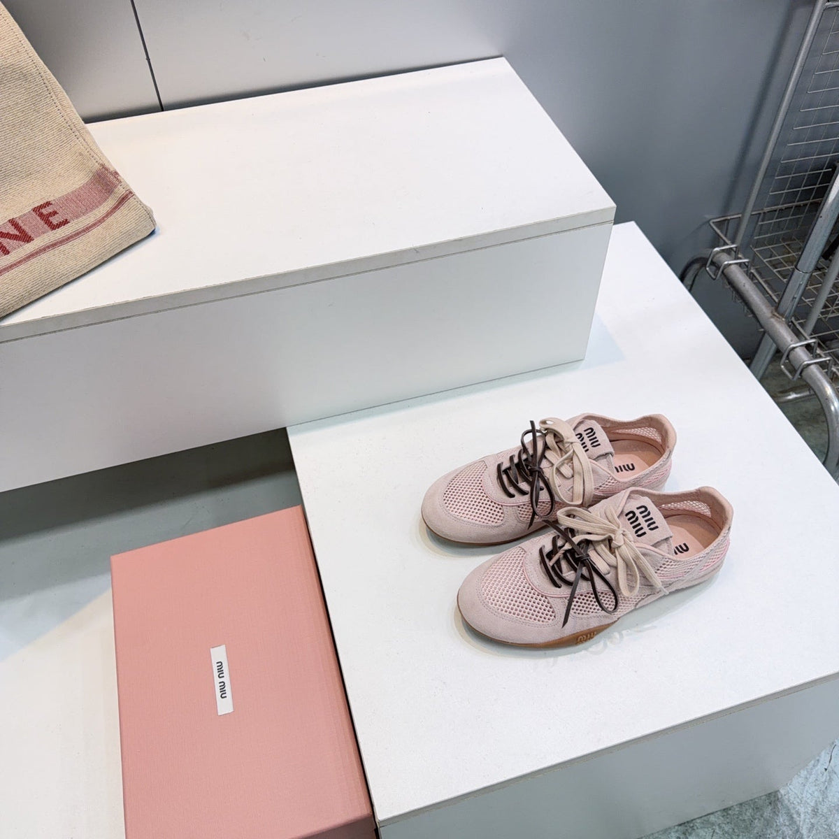 Miumiu 26s Sneakers Light Pink Mesh And Suede