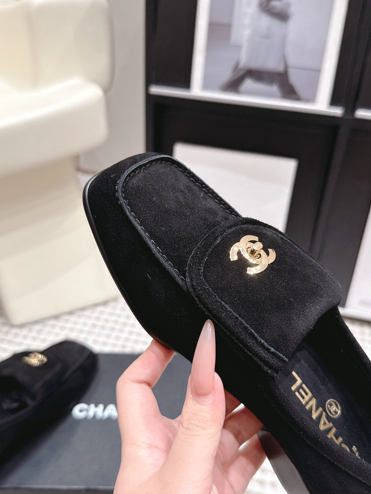 CC 26S Loafers in Black Suede with Gold-Tone CC Logo