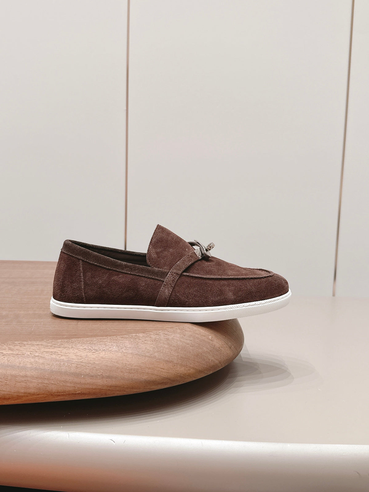 HM 26S Kelly Paris Loafers Dark Brown Suede Silver Hardware