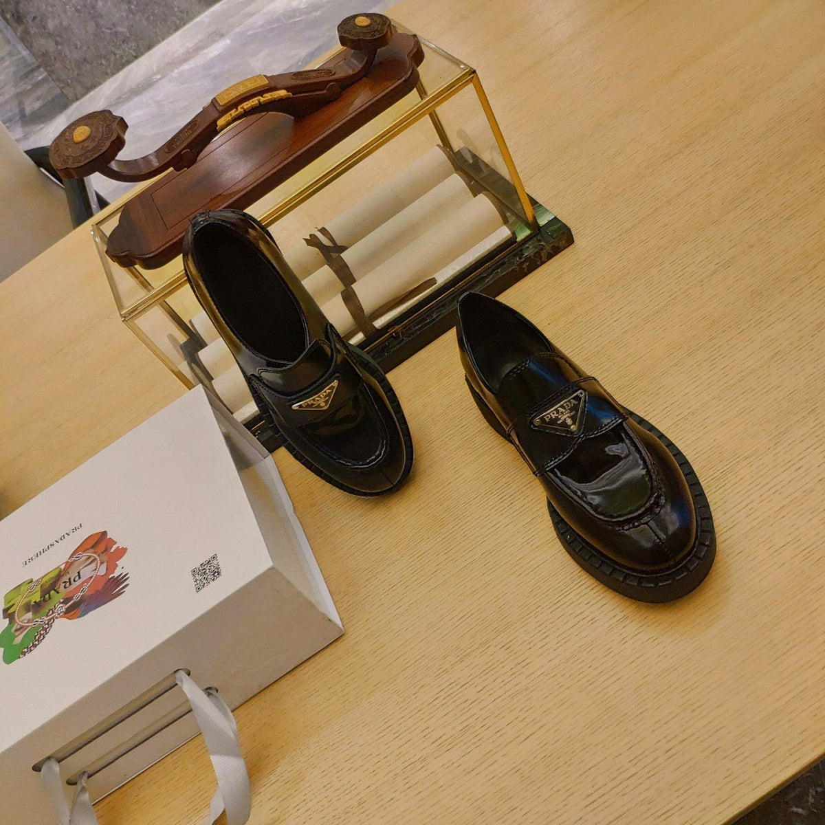 Prada 26S Penny Loafers 55mm Dark Green Patent Calfskin