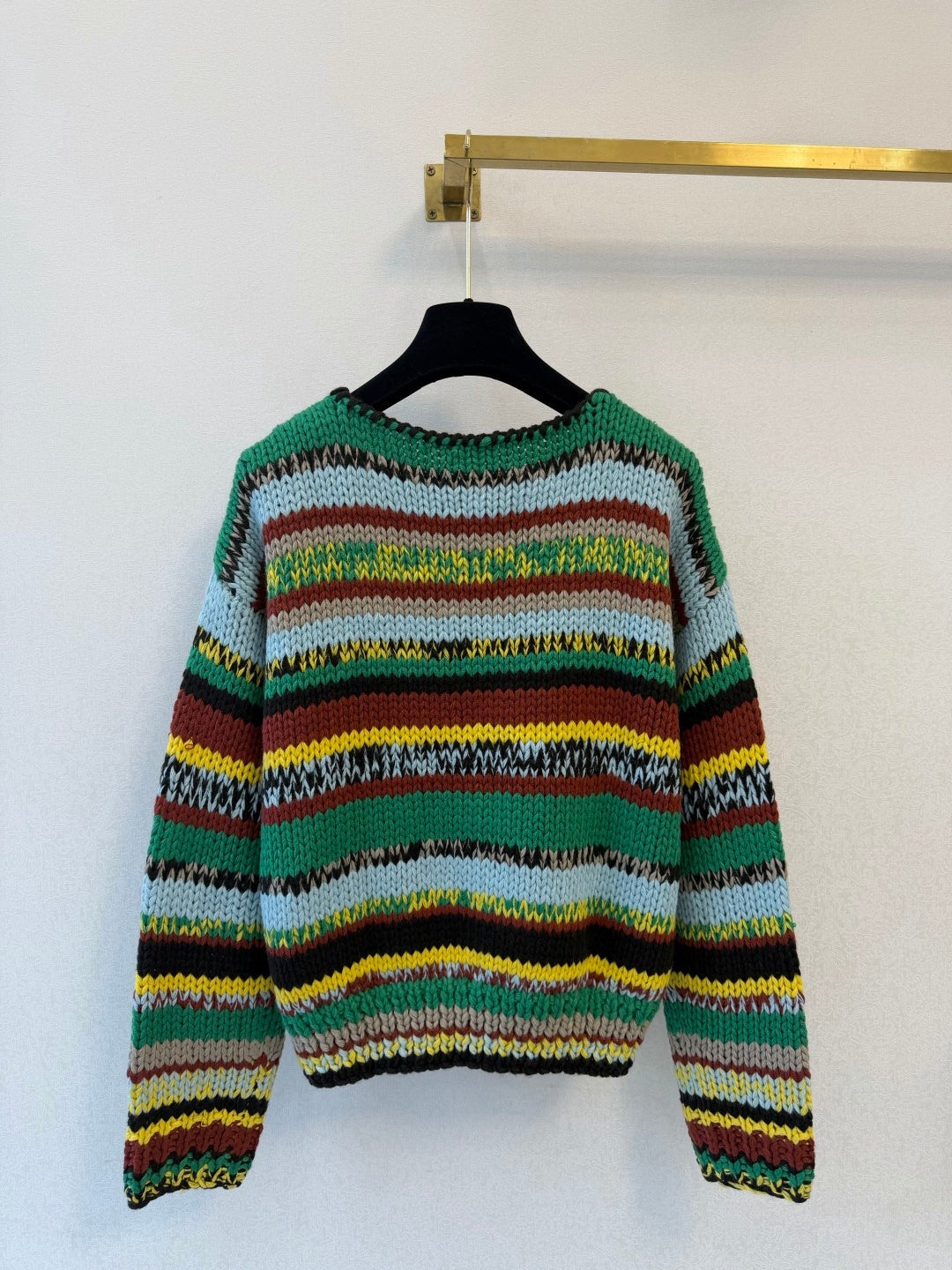 Celine 2026 Cable-knit Crewneck Sweater Green Mix Colors Wool 433559