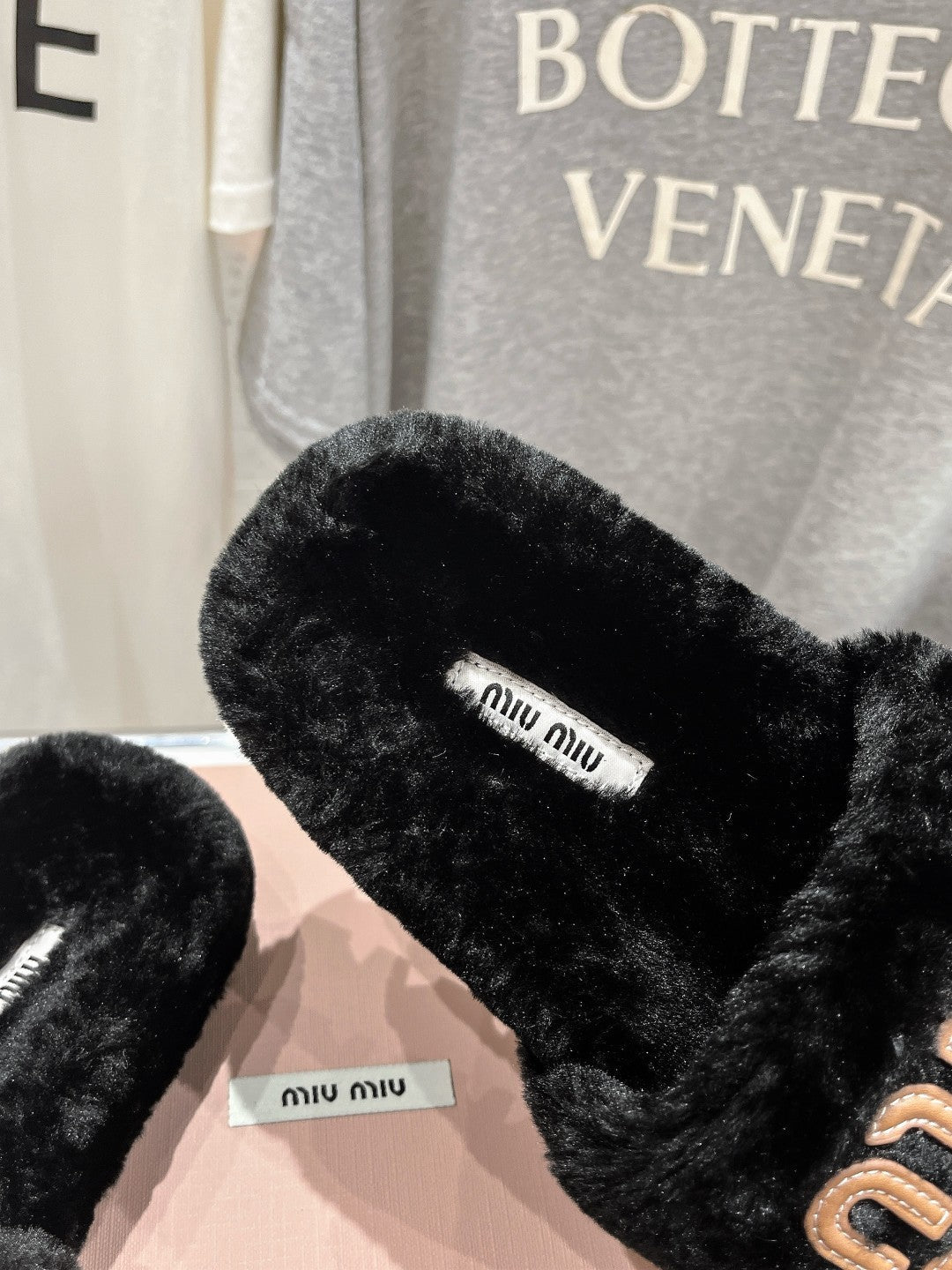 Miumiu 26s Flat Slides Black Shearling