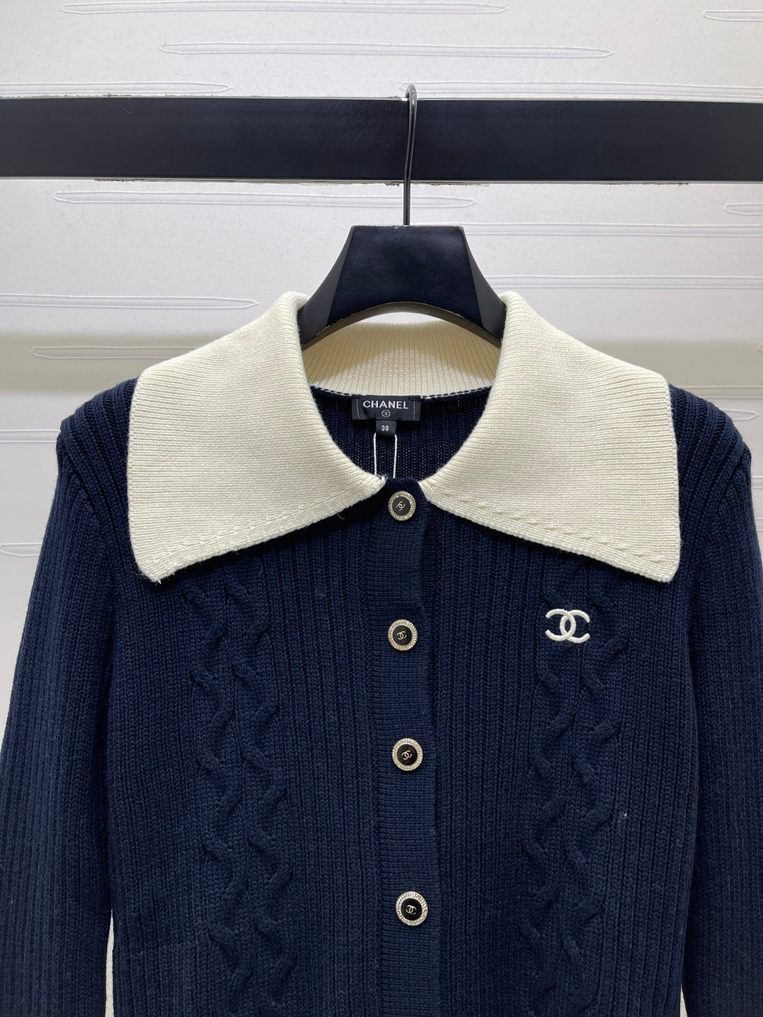 CC 26FW Cable-Knit Button-Up Cardigan Double C Logo Wool 274027