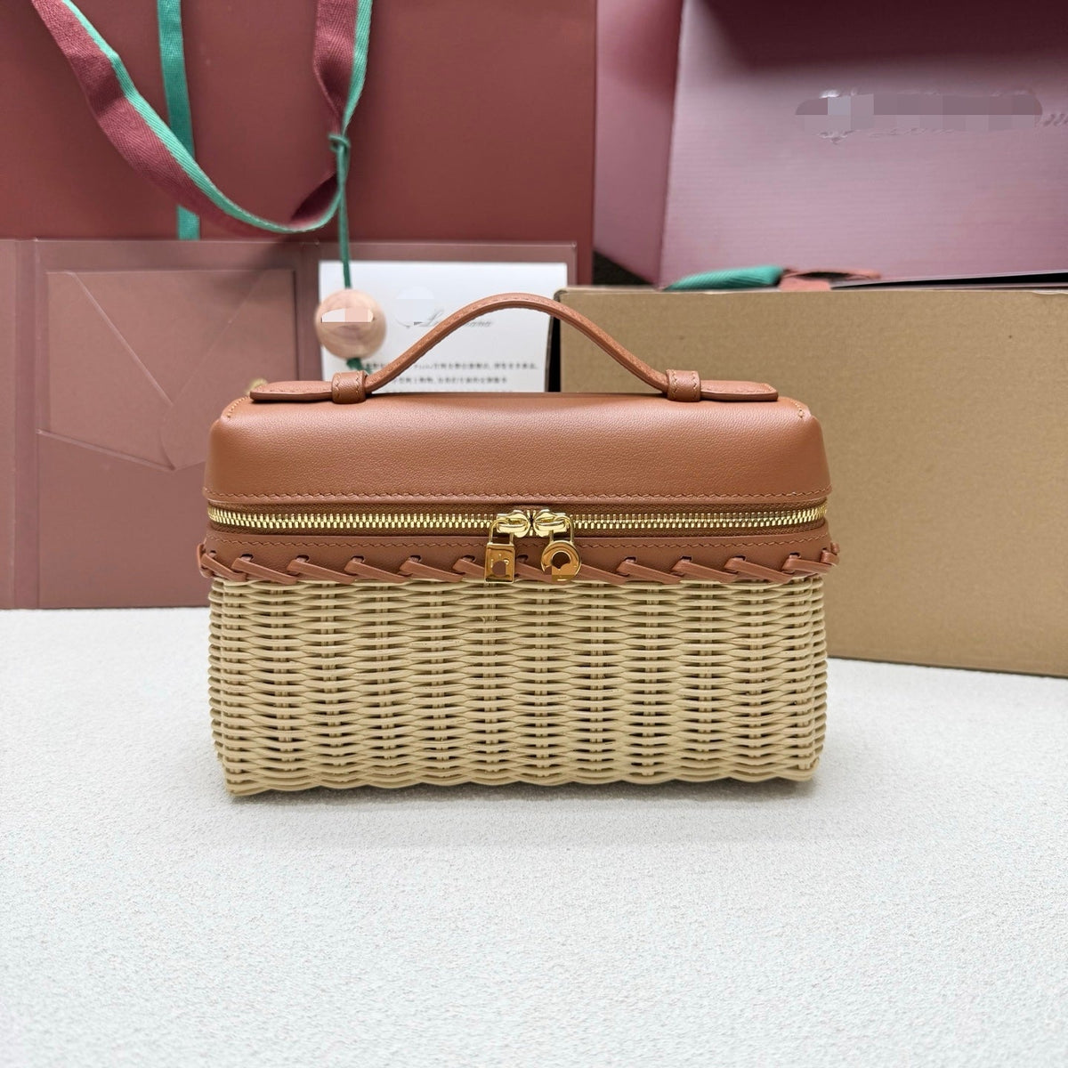 Loro Piana 2026 Extra Pocket L19 Bag Beige Pink Rattan Leather