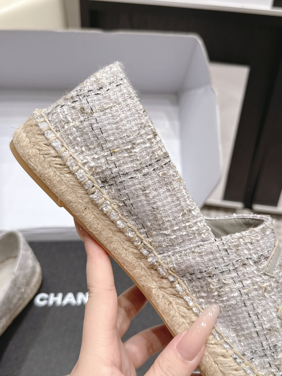 CC 26S Slip-Ons in Grey Tweed and Patent Calfskin
