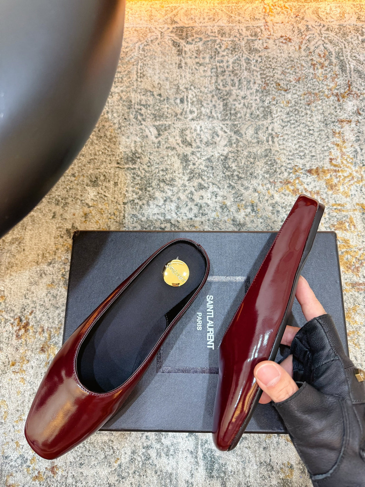 YSL 26s Flat Mules Dark Red Calfskin