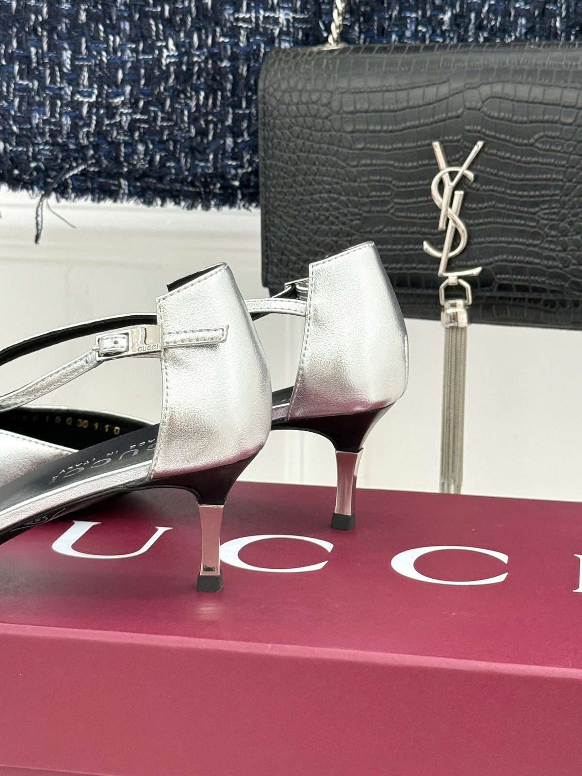 Gucci 26s High Heels 5.5cm Silver Lambskin