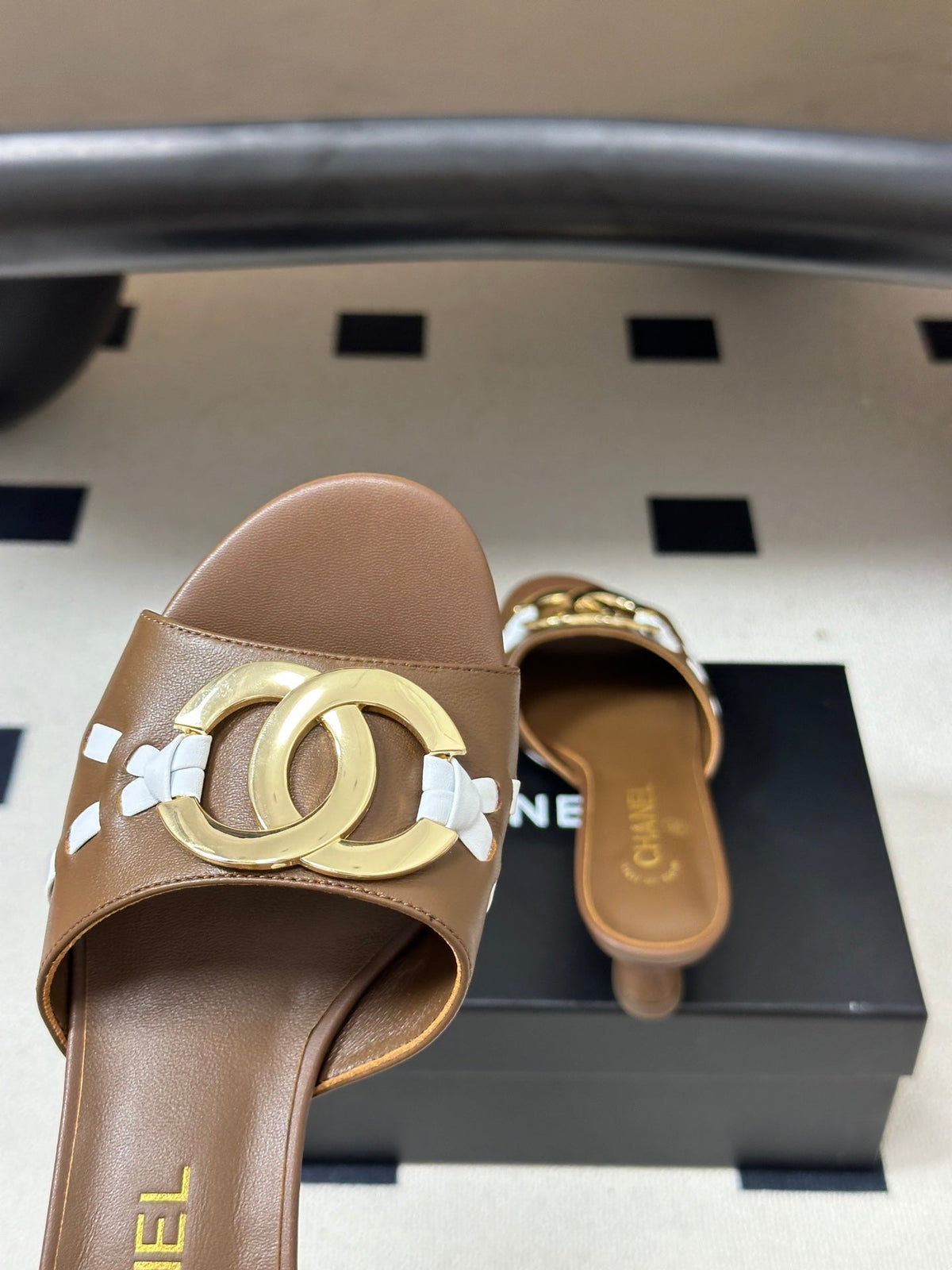 CC 26S High Heel Mule in Brown Lambskin with Gold-Tone CC Logo