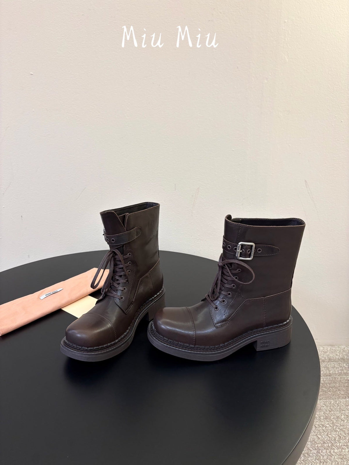 Miumiu 26s Lace-up Ankle Boots Brown Calfskin