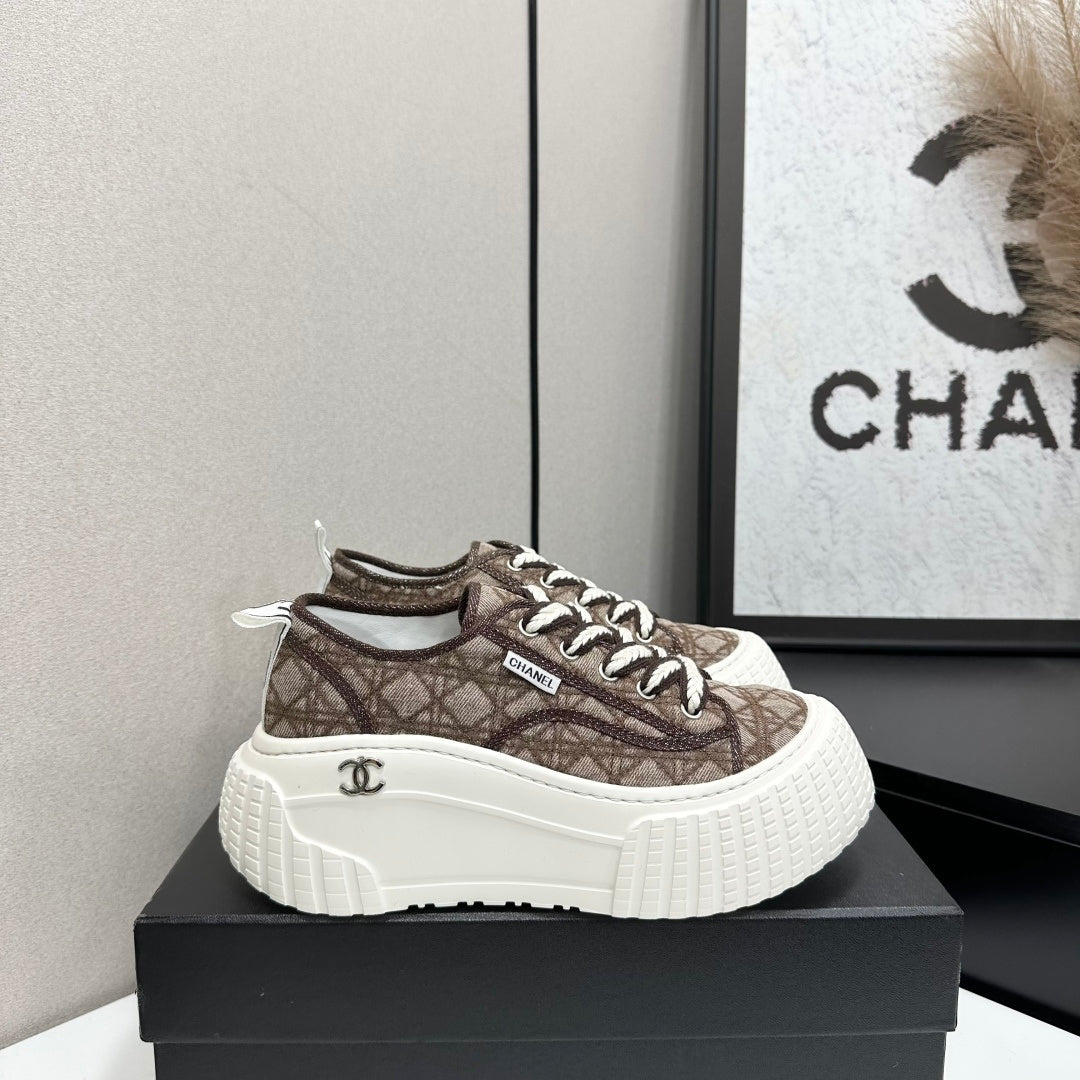 CC 26S Chunky Sneakers in Brown Diamond-Patterned Woven Fabric