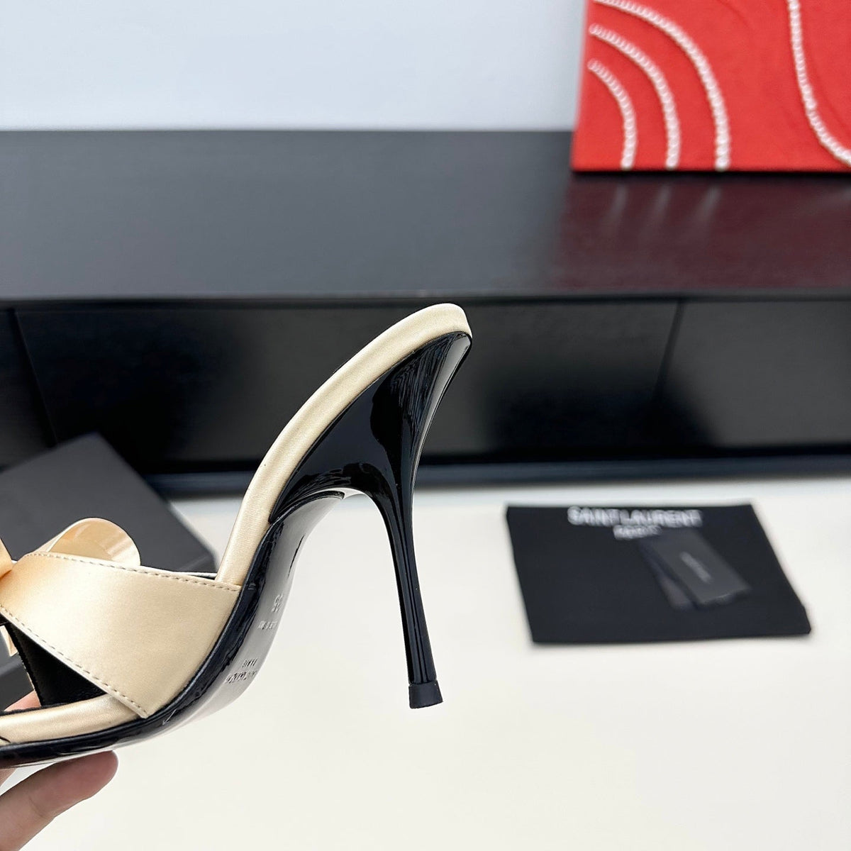 YSL 26S Heeled Sandals 105 Mm In Beige Satin